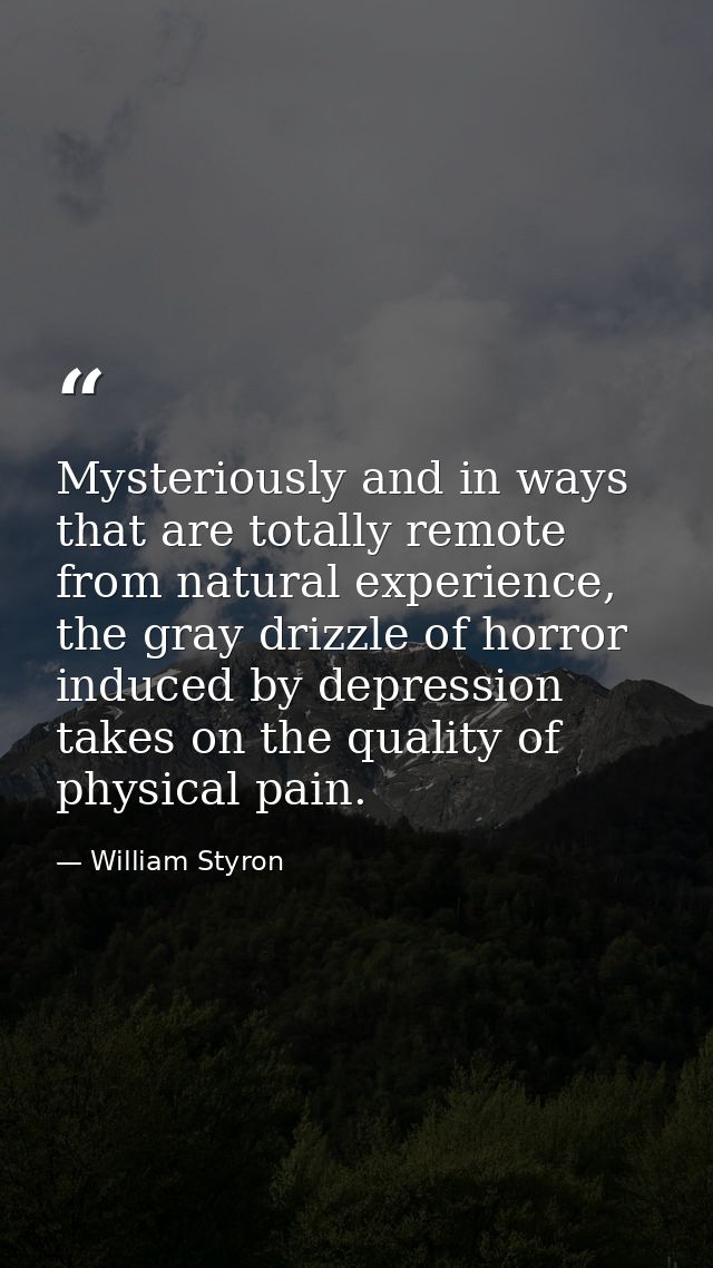 Mysteriously and in ways that are totally remote from natural experience, the gray drizzle of horror induced by depressi — William Styron