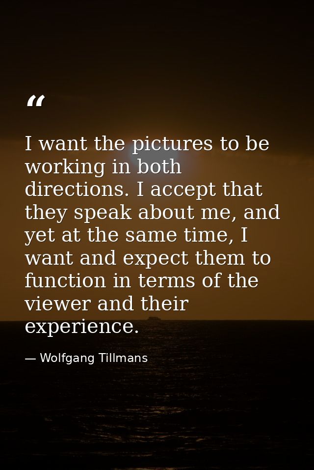 I want the pictures to be working in both directions. I accept that they speak about me, and yet at the same time, I wan — Wolfgang Tillmans