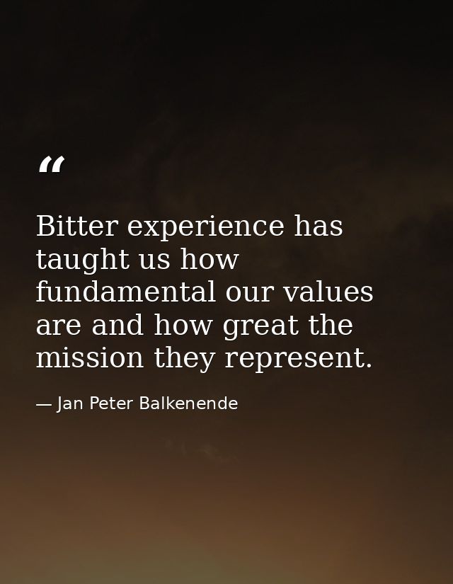 Bitter experience has taught us how fundamental our values are and how great the mission they represent. — Jan Peter Balkenende