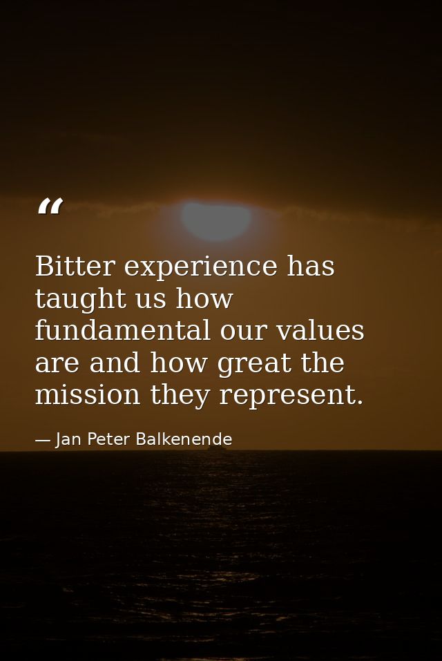 Bitter experience has taught us how fundamental our values are and how great the mission they represent. — Jan Peter Balkenende