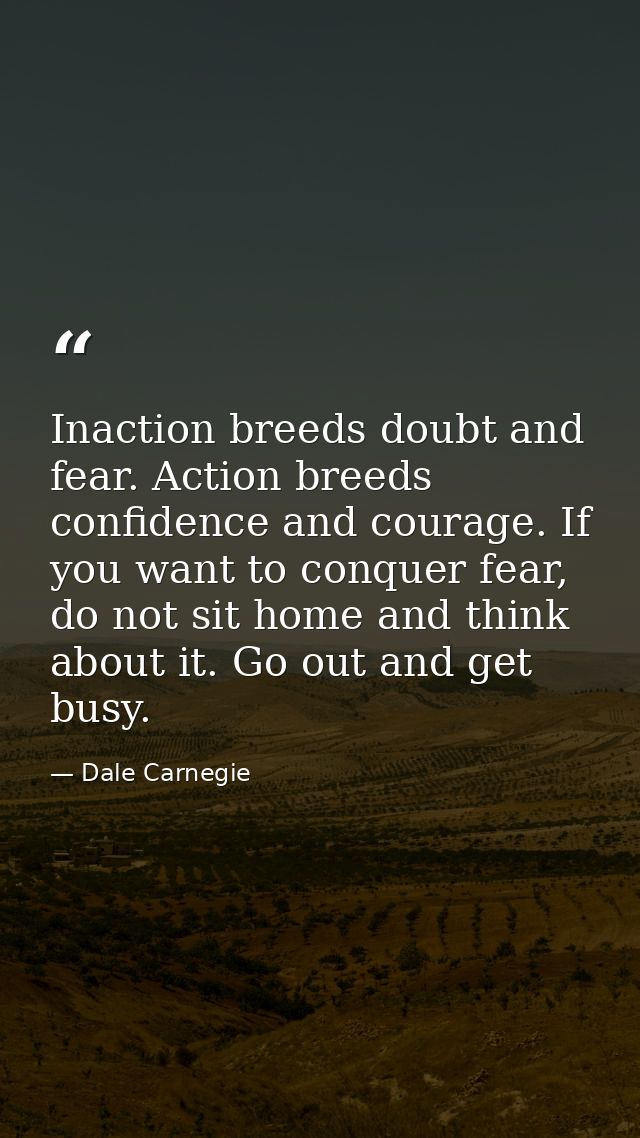 Inaction breeds doubt and fear. Action breeds confidence and courage. If you want to conquer fear, do not sit home and t — Dale Carnegie