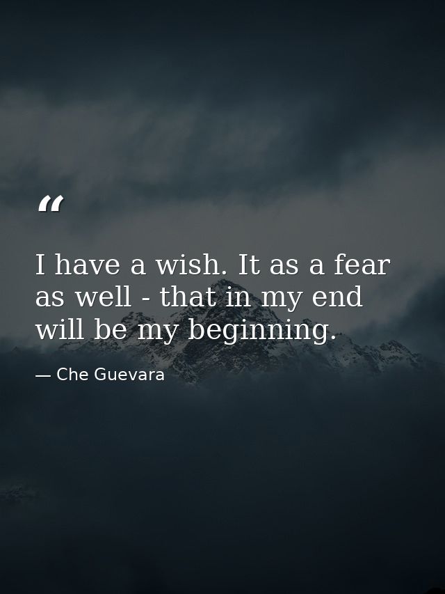 I have a wish. It as a fear as well - that in my end will be my beginning. — Che Guevara