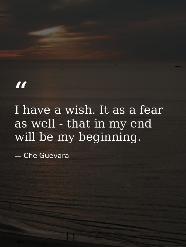I have a wish. It as a fear as well - that in my end will be my beginning. — Che Guevara