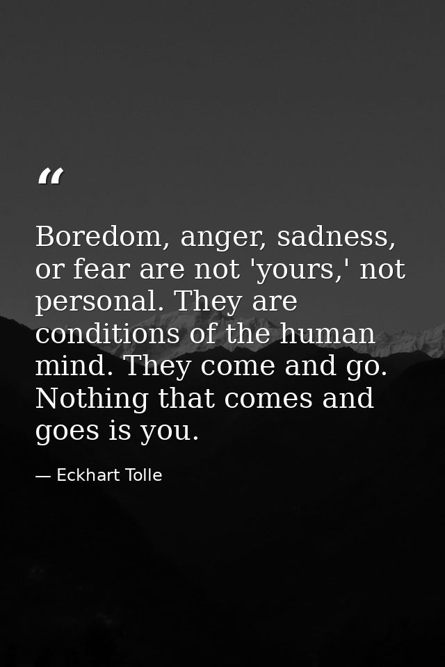 Boredom, anger, sadness, or fear are not 'yours,' not personal. They are conditions of the human mind. They come and go. — Eckhart Tolle