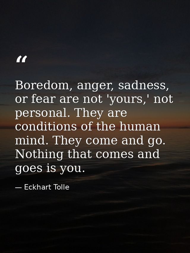Boredom, anger, sadness, or fear are not 'yours,' not personal. They are conditions of the human mind. They come and go. — Eckhart Tolle
