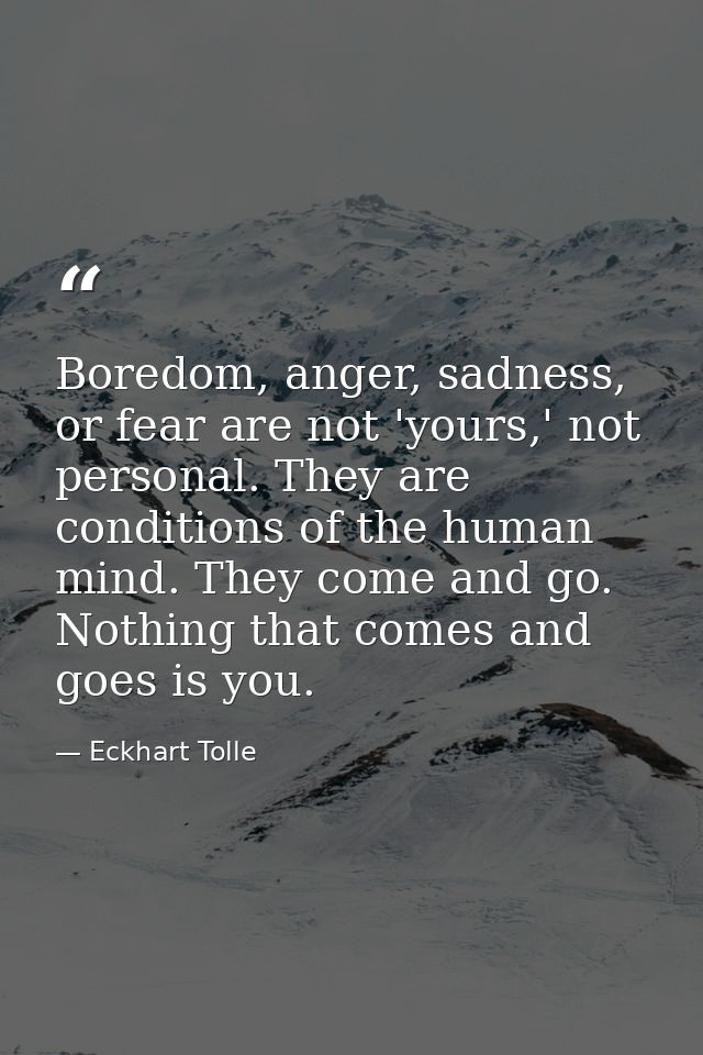 Boredom, anger, sadness, or fear are not 'yours,' not personal. They are conditions of the human mind. They come and go. — Eckhart Tolle