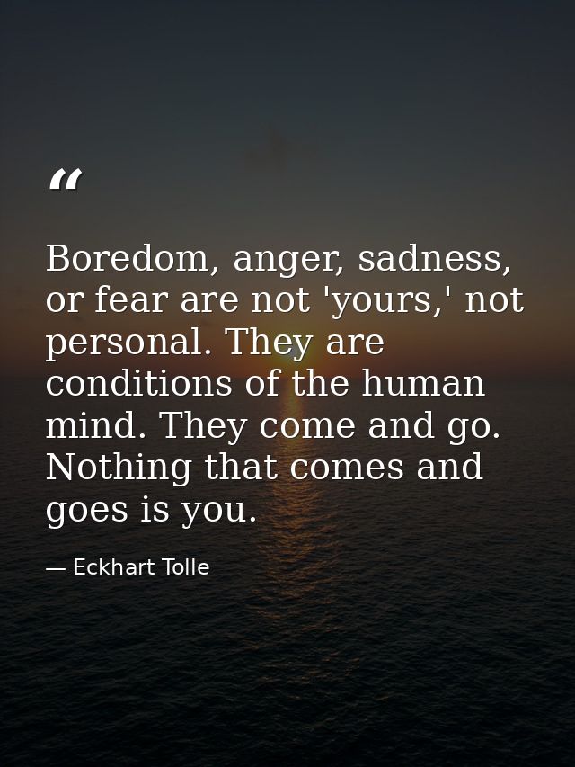 Boredom, anger, sadness, or fear are not 'yours,' not personal. They are conditions of the human mind. They come and go. — Eckhart Tolle