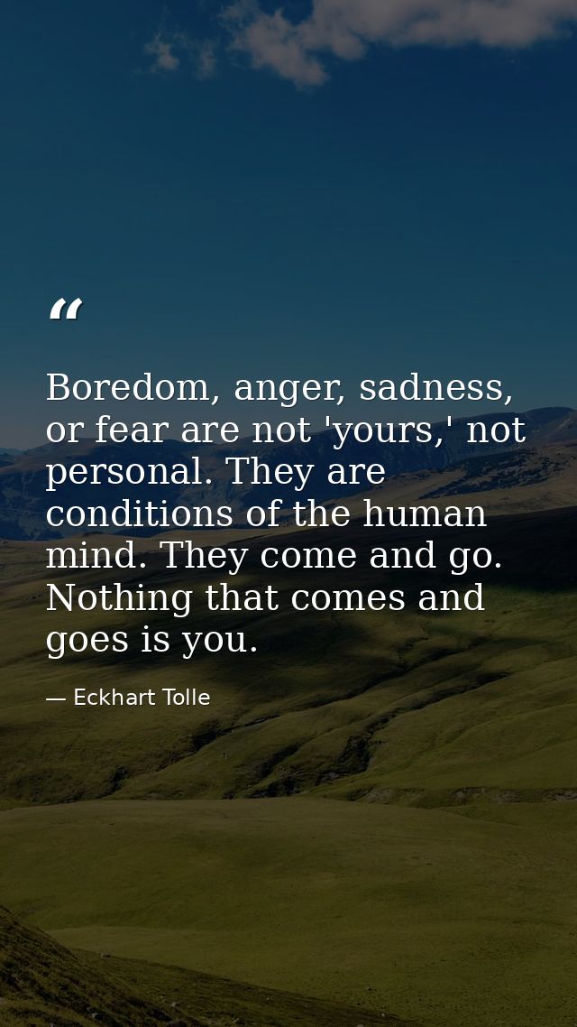 Boredom, anger, sadness, or fear are not 'yours,' not personal. They are conditions of the human mind. They come and go. — Eckhart Tolle