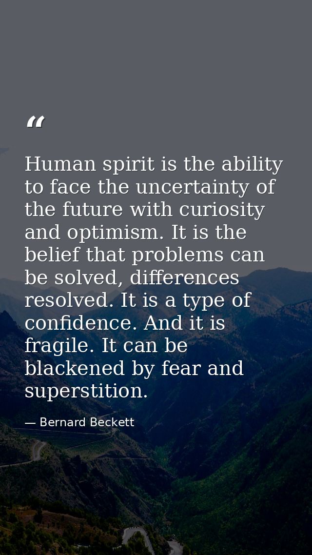 Human spirit is the ability to face the uncertainty of the future with curiosity and optimism. It is the belief that pro — Bernard Beckett