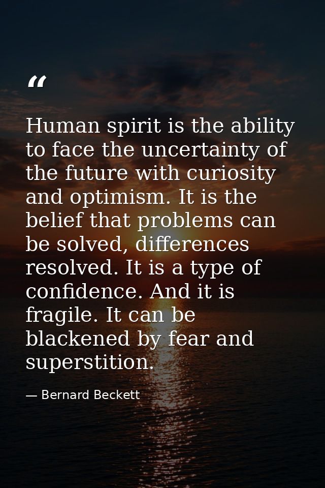 Human spirit is the ability to face the uncertainty of the future with curiosity and optimism. It is the belief that pro — Bernard Beckett