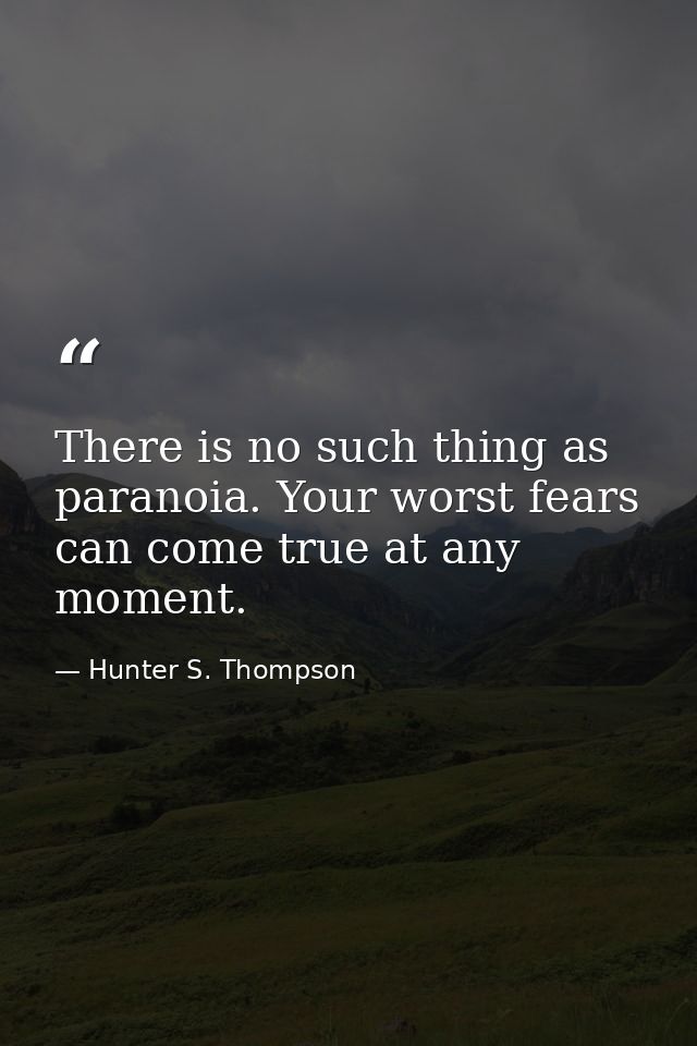 There is no such thing as paranoia. Your worst fears can come true at any moment. — Hunter S. Thompson