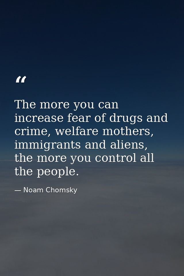 The more you can increase fear of drugs and crime, welfare mothers, immigrants and aliens, the more you control all the  — Noam Chomsky
