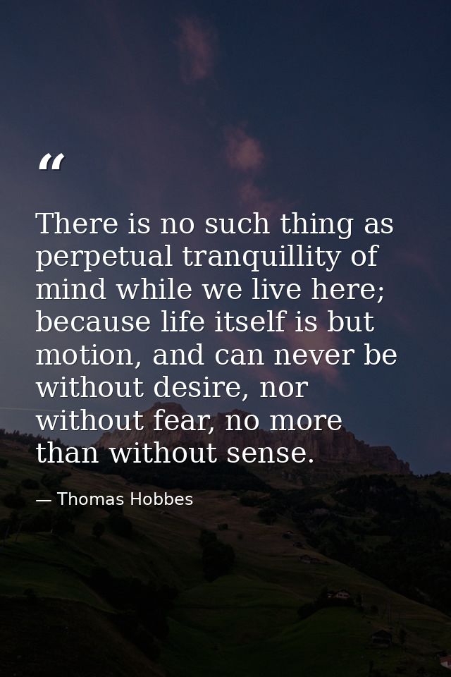 There is no such thing as perpetual tranquillity of mind while we live here; because life itself is but motion, and can  — Thomas Hobbes