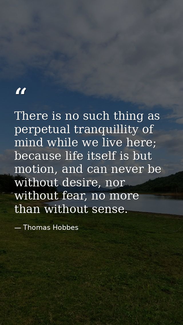 There is no such thing as perpetual tranquillity of mind while we live here; because life itself is but motion, and can  — Thomas Hobbes