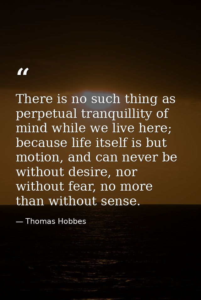 There is no such thing as perpetual tranquillity of mind while we live here; because life itself is but motion, and can  — Thomas Hobbes