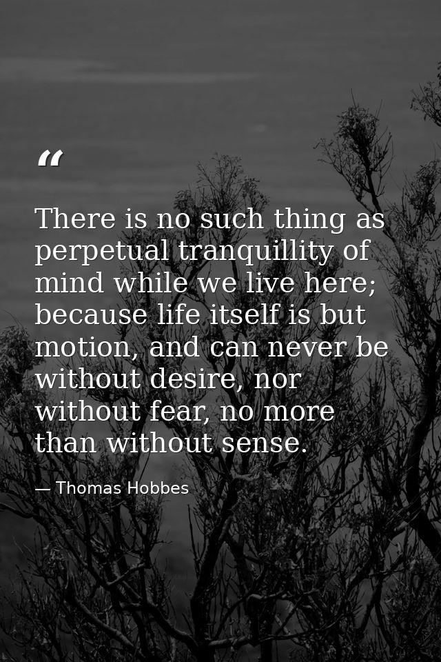 There is no such thing as perpetual tranquillity of mind while we live here; because life itself is but motion, and can  — Thomas Hobbes