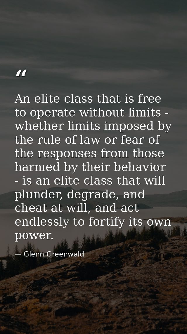 An elite class that is free to operate without limits - whether limits imposed by the rule of law or fear of the respons — Glenn Greenwald