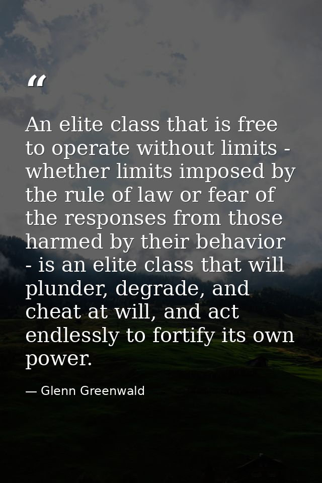 An elite class that is free to operate without limits - whether limits imposed by the rule of law or fear of the respons — Glenn Greenwald