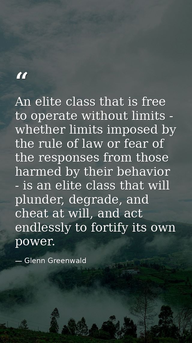 An elite class that is free to operate without limits - whether limits imposed by the rule of law or fear of the respons — Glenn Greenwald