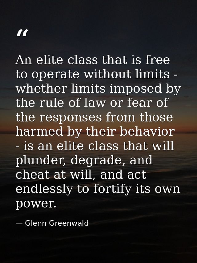 An elite class that is free to operate without limits - whether limits imposed by the rule of law or fear of the respons — Glenn Greenwald