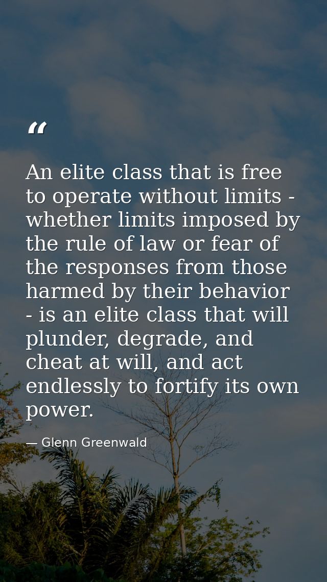 An elite class that is free to operate without limits - whether limits imposed by the rule of law or fear of the respons — Glenn Greenwald