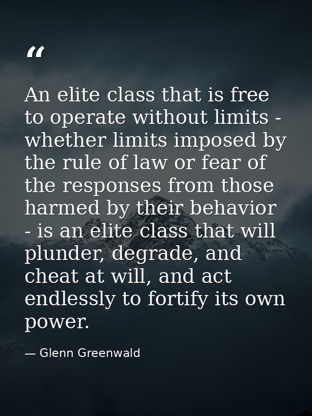 An elite class that is free to operate without limits - whether limits imposed by the rule of law or fear of the respons — Glenn Greenwald