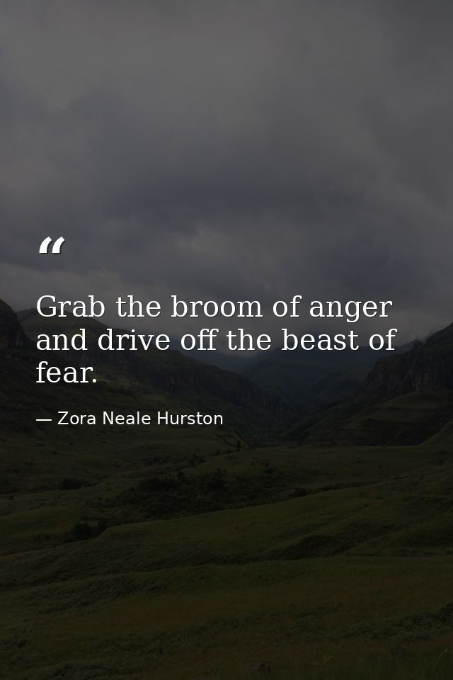 Grab the broom of anger and drive off the beast of fear. — Zora Neale Hurston