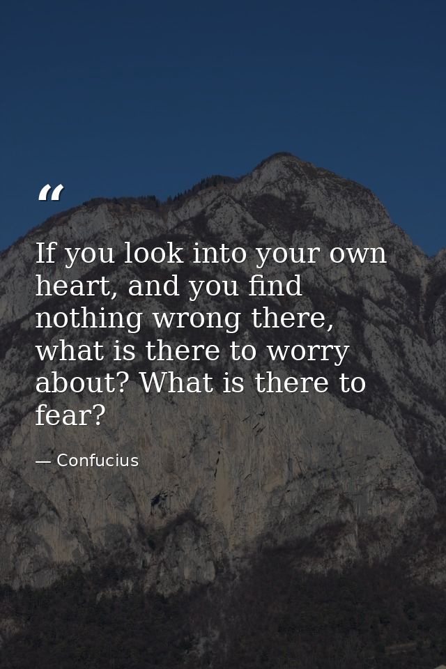 If you look into your own heart, and you find nothing wrong there, what is there to worry about? What is there to fear? — Confucius