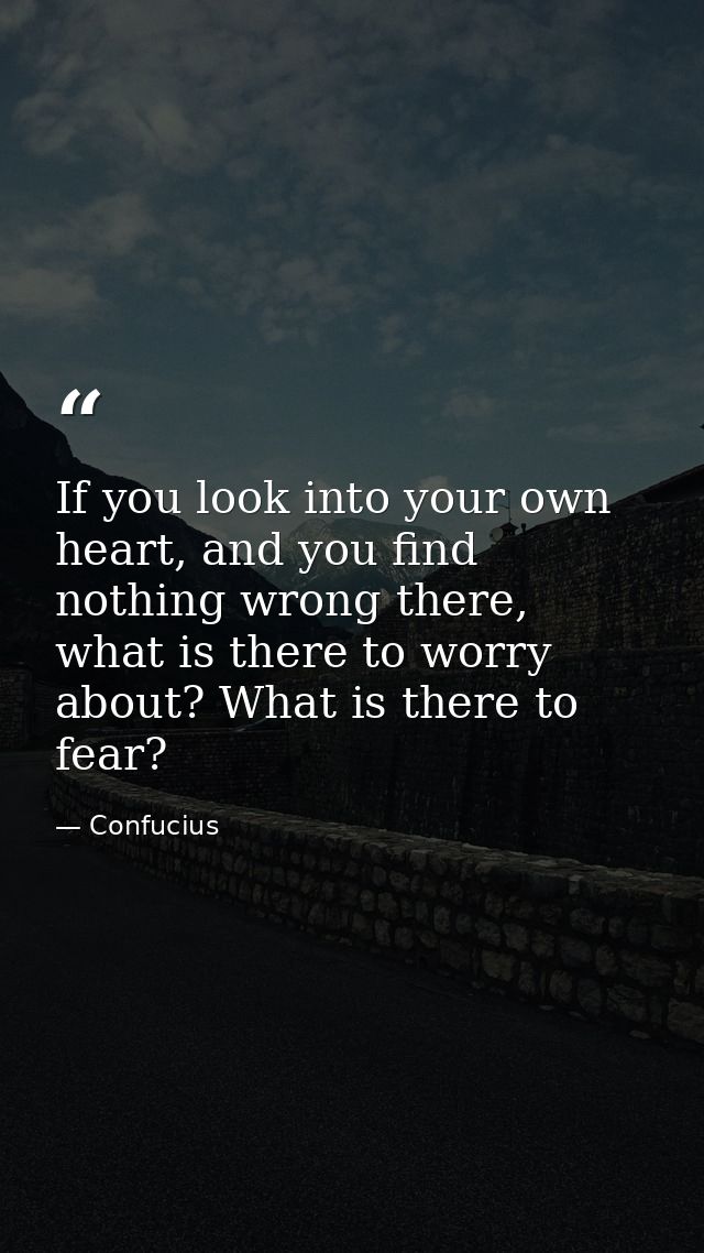 If you look into your own heart, and you find nothing wrong there, what is there to worry about? What is there to fear? — Confucius