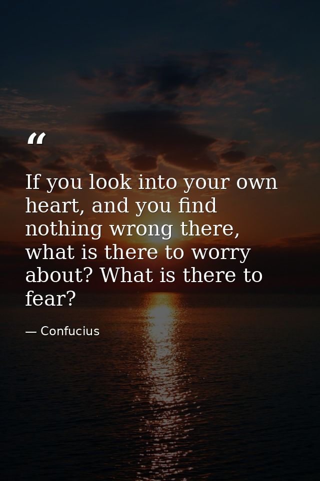 If you look into your own heart, and you find nothing wrong there, what is there to worry about? What is there to fear? — Confucius