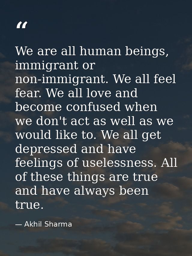 We are all human beings, immigrant or non-immigrant. We all feel fear. We all love and become confused when we don't act — Akhil Sharma
