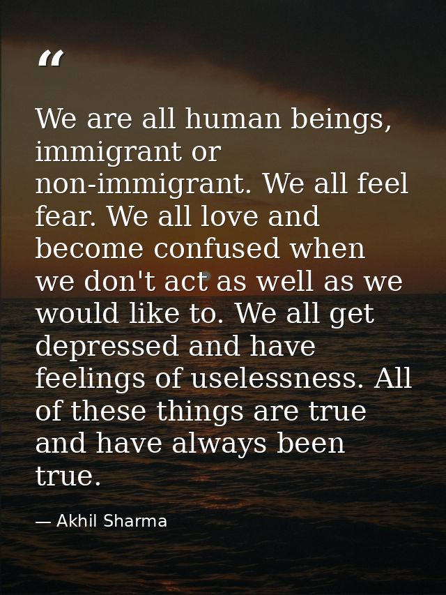 We are all human beings, immigrant or non-immigrant. We all feel fear. We all love and become confused when we don't act — Akhil Sharma
