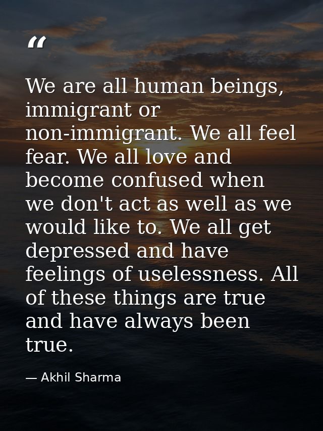 We are all human beings, immigrant or non-immigrant. We all feel fear. We all love and become confused when we don't act — Akhil Sharma