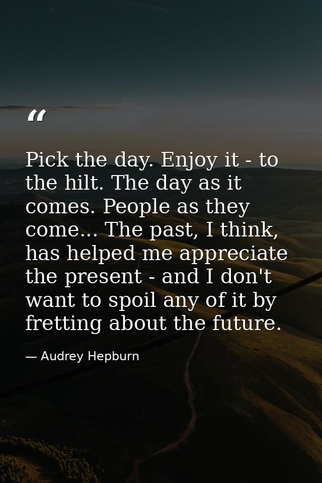 Pick the day. Enjoy it - to the hilt. The day as it comes. People as they come... The past, I think, has helped me appre — Audrey Hepburn