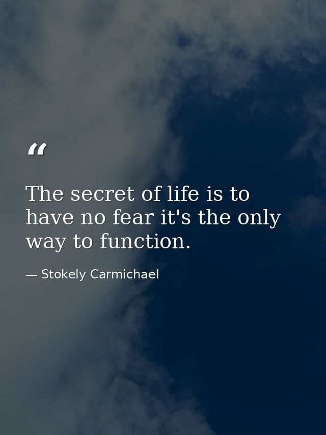 The secret of life is to have no fear it's the only way to function. — Stokely Carmichael