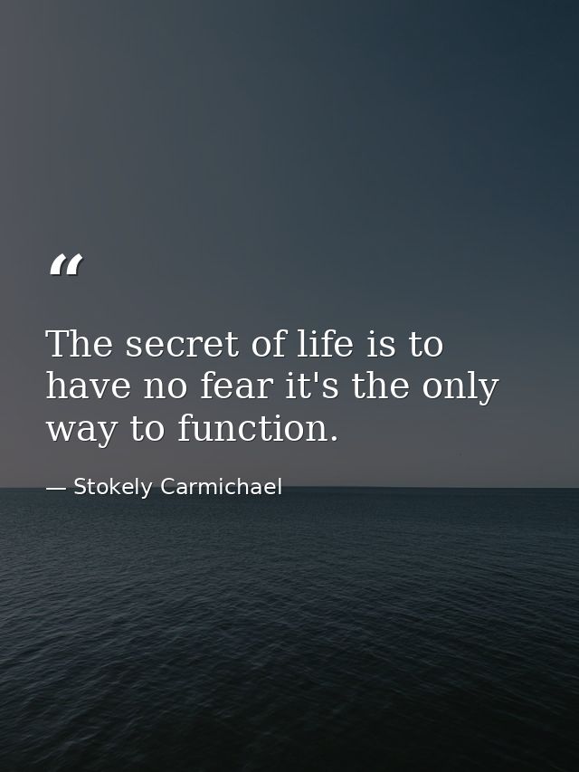 The secret of life is to have no fear it's the only way to function. — Stokely Carmichael