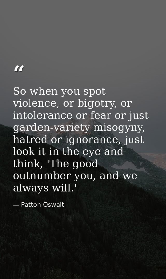 So when you spot violence, or bigotry, or intolerance or fear or just garden-variety misogyny, hatred or ignorance, just — Patton Oswalt
