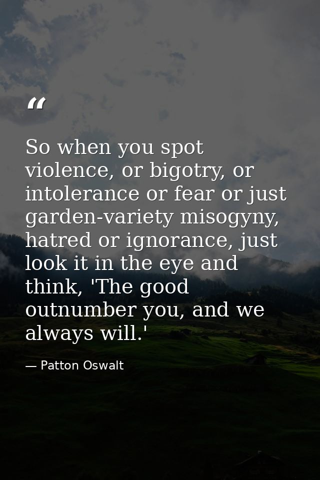 So when you spot violence, or bigotry, or intolerance or fear or just garden-variety misogyny, hatred or ignorance, just — Patton Oswalt