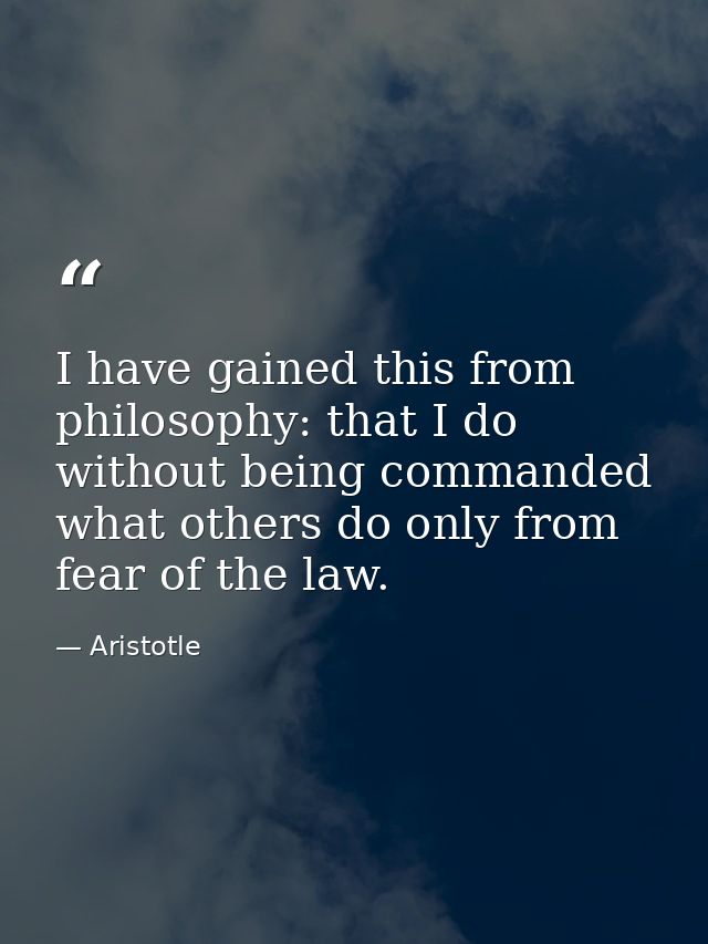 I have gained this from philosophy: that I do without being commanded what others do only from fear of the law. — Aristotle