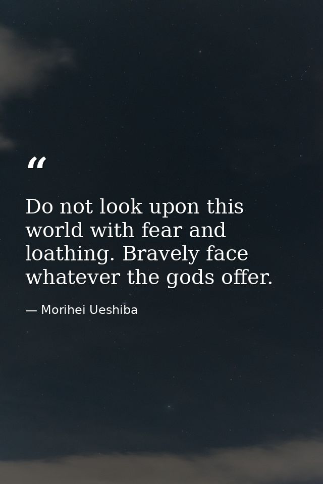 Do not look upon this world with fear and loathing. Bravely face whatever the gods offer. — Morihei Ueshiba