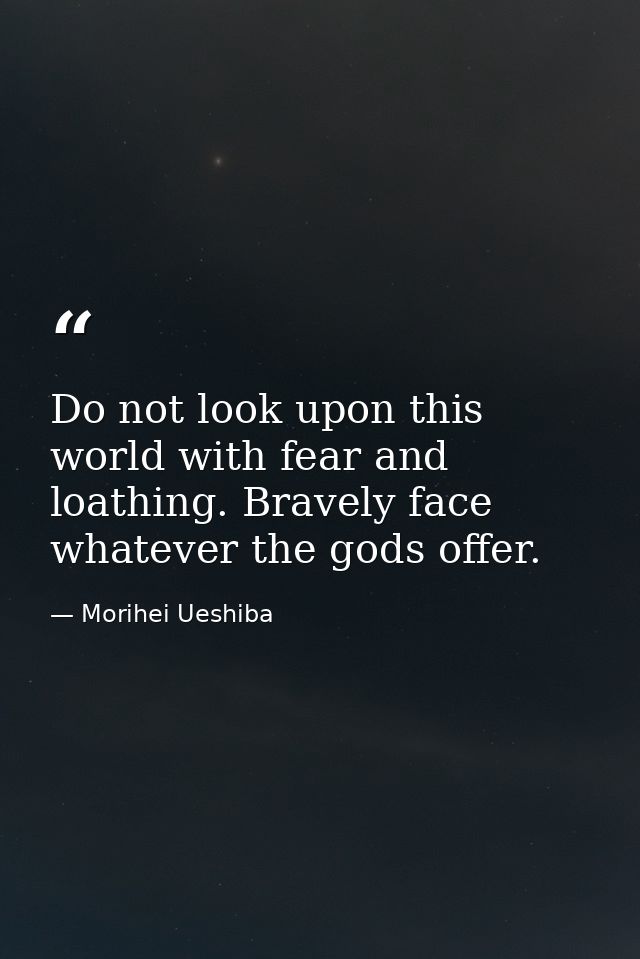 Do not look upon this world with fear and loathing. Bravely face whatever the gods offer. — Morihei Ueshiba