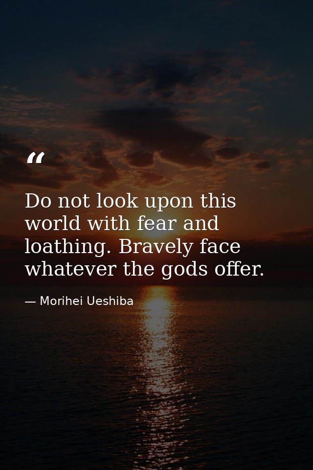 Do not look upon this world with fear and loathing. Bravely face whatever the gods offer. — Morihei Ueshiba