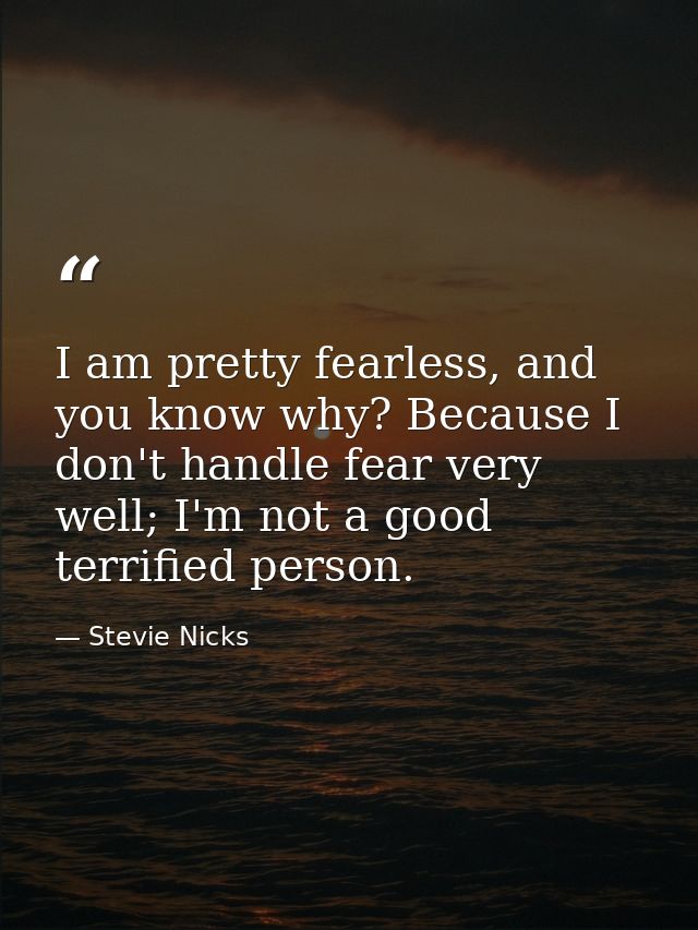 I am pretty fearless, and you know why? Because I don't handle fear very well; I'm not a good terrified person. — Stevie Nicks
