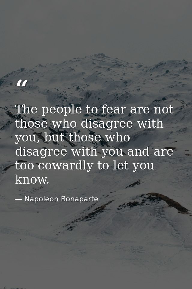 The people to fear are not those who disagree with you, but those who disagree with you and are too cowardly to let you  — Napoleon Bonaparte