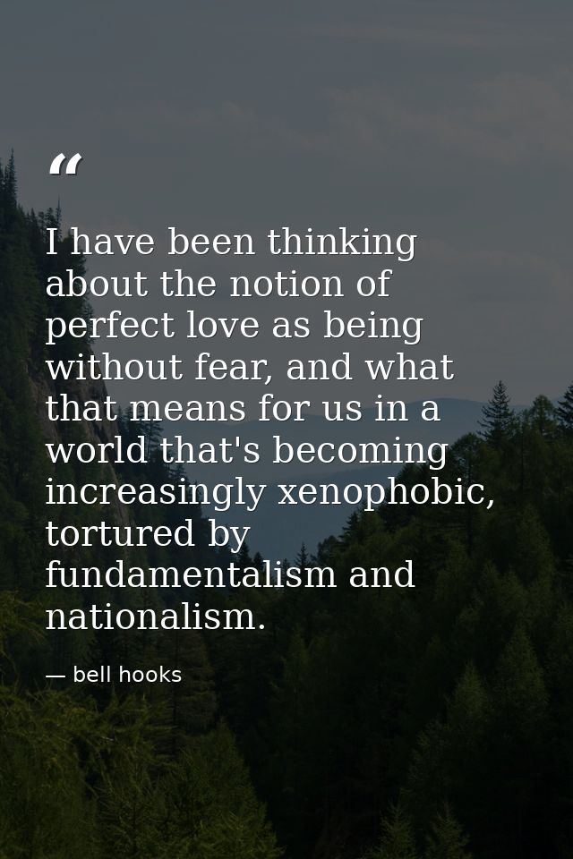 I have been thinking about the notion of perfect love as being without fear, and what that means for us in a world that' — bell hooks