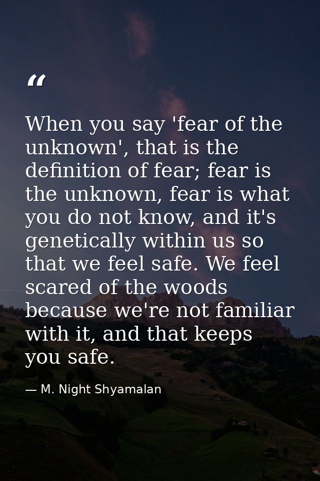 When you say 'fear of the unknown', that is the definition of fear; fear is the unknown, fear is what you do not know, a — M. Night Shyamalan