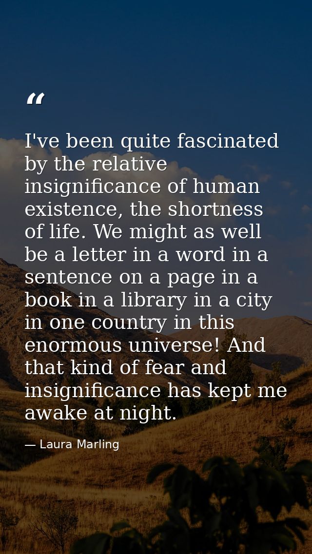 I've been quite fascinated by the relative insignificance of human existence, the shortness of life. We might as well be — Laura Marling