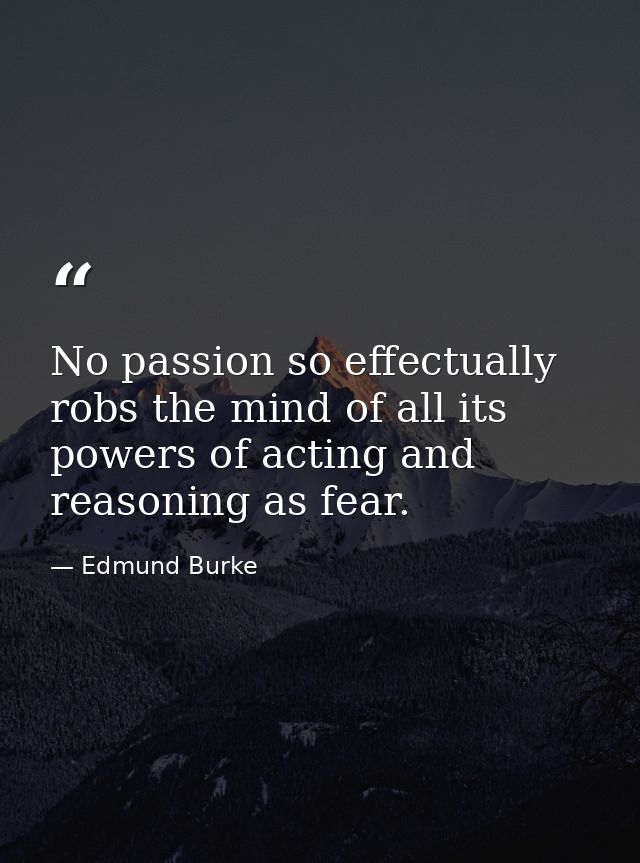 No passion so effectually robs the mind of all its powers of acting and reasoning as fear. — Edmund Burke