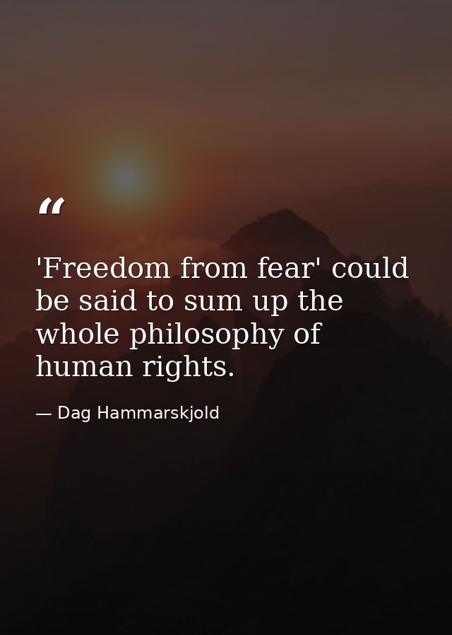 'Freedom from fear' could be said to sum up the whole philosophy of human rights. — Dag Hammarskjold
