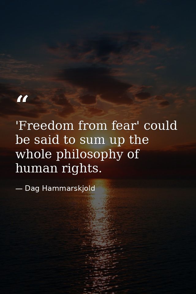 'Freedom from fear' could be said to sum up the whole philosophy of human rights. — Dag Hammarskjold